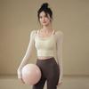 Women's Long-Sleeve Mesh Splicing T-Shirt with Built-in Bra, European and American Style, Pilates-Inspired, Fake Two-Piece Design