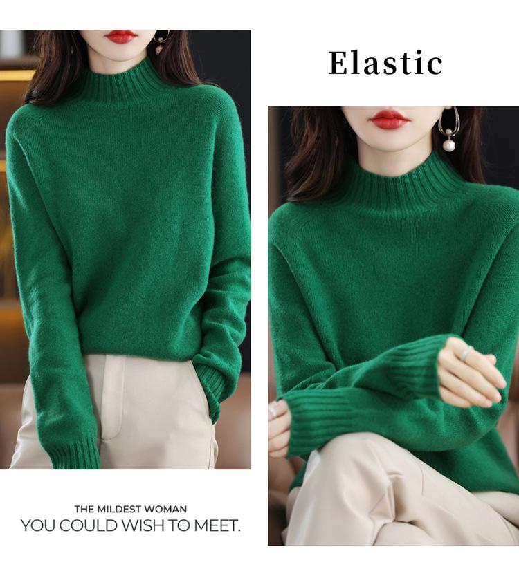 Women's Pure Wool Half-High Neck Slim Fit Sweater for Autumn/Winter