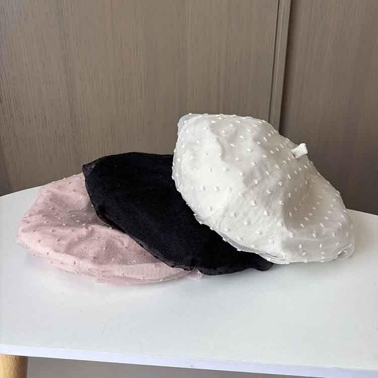 Korean Lace Mesh Beret Women's Spring and Autumn Breathable Star Anise Hat Sweet and Cute Polka Dot Face Little Painter Hat