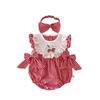 Red Check Lace Trim Sleeveless Baby Romper