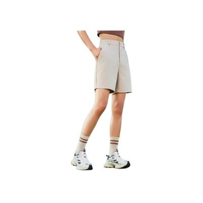 Comfortable Simple Versatile Loose Mid-Rise Solid Color Zipper Casual Shorts Women Shorts Light-Khaki 962527510-1