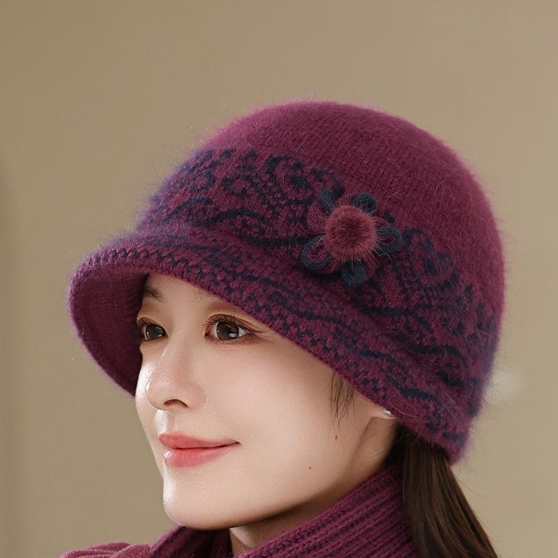 The Elderly Hat Women's Winter Velvet Warm Wool Hat Cold Protection Rabbit Fur Basin Hat