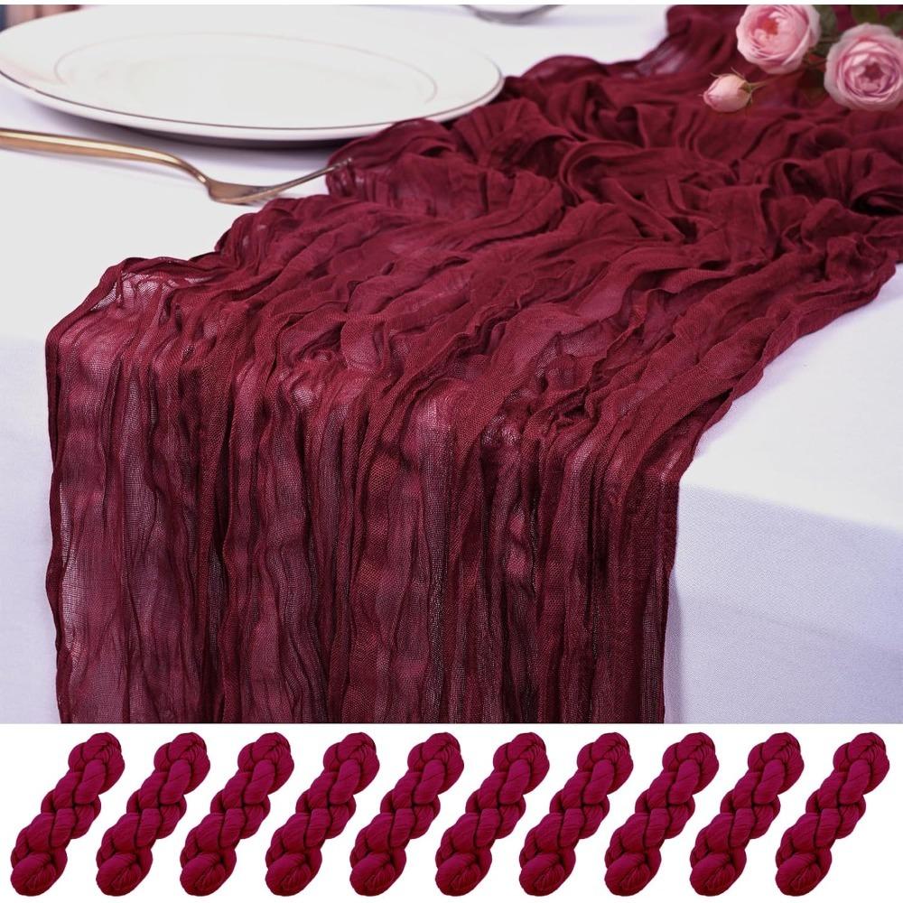 90*180CM Green Cheesecloth Table Long Runner Bohemian Gauze Tablecloth for Wedding Party Banquet Baby Bride Shower Home Decorati