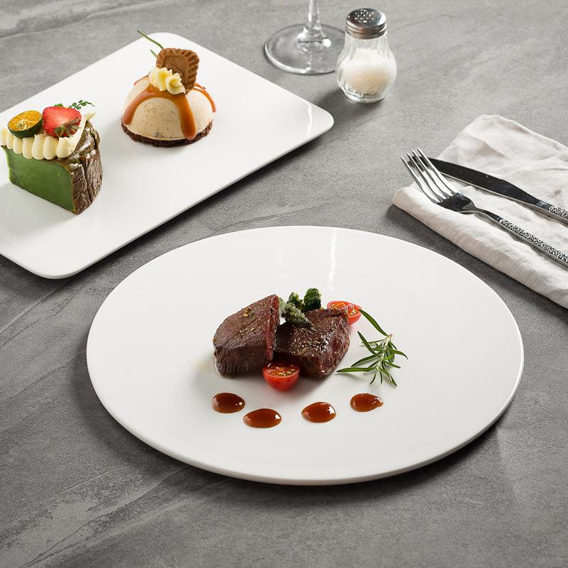 Nordic Steak Plate Pure White Round Flat Plate Plate Western Restaurant Plate Tray Cold Dish Sushi Plate Hotel Tableware