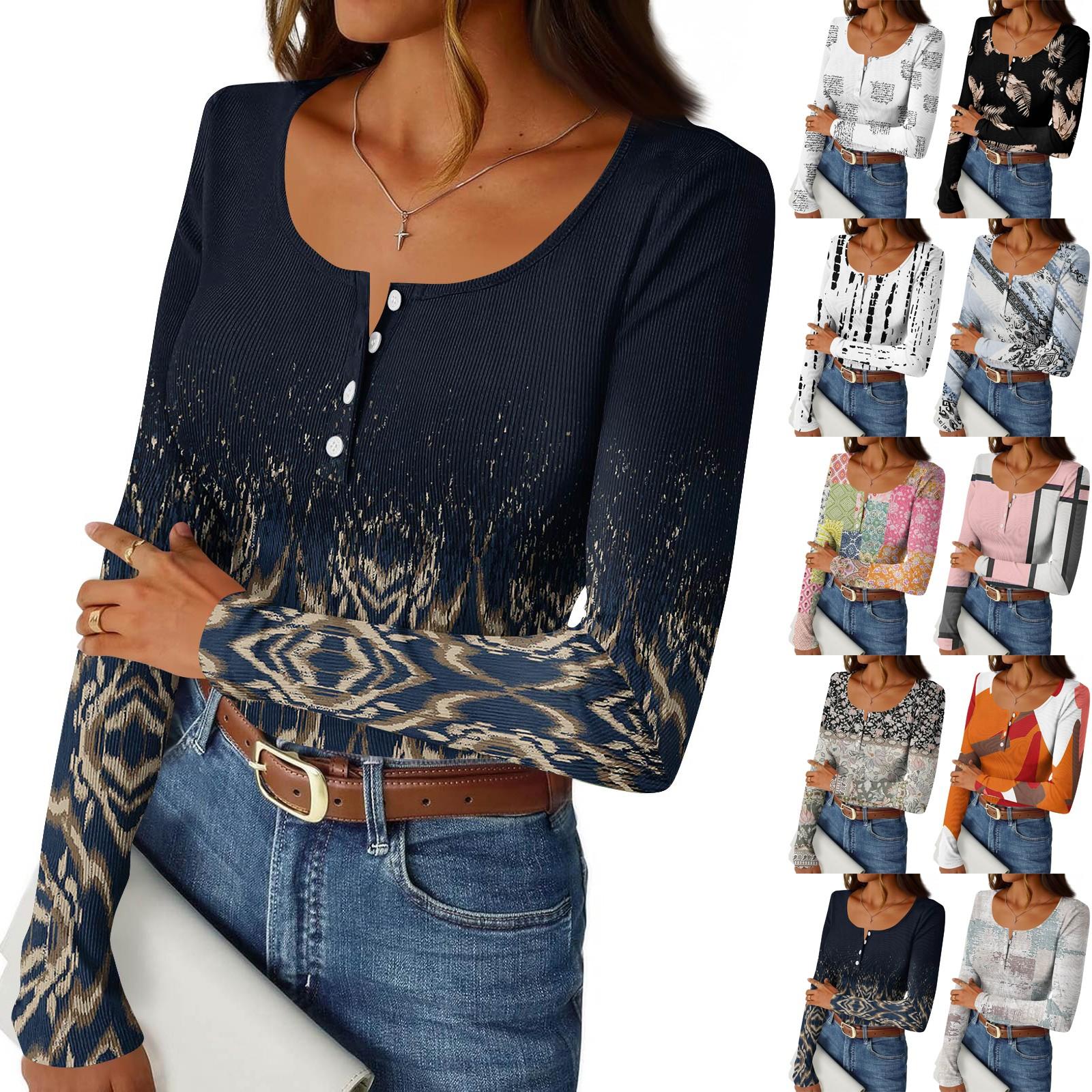 

Women s Slim Bottom T-shirt Fashion Casual Gradient Printing Round Neck Pullover Long Sleeve Top XL білий