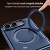 Für iPhone Duo Case Matts Leder Scharnier Drehbarer Halter Magnetisches Kabelloses Laden Mit Gehärtetem Glasfilm Stoßfeste Hülle