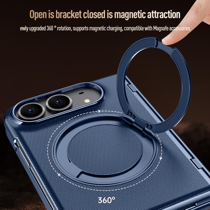 Für iPhone Duo Case Matts Leder Scharnier Drehbarer Halter Magnetisches Kabelloses Laden Mit Gehärtetem Glasfilm Stoßfeste Hülle
