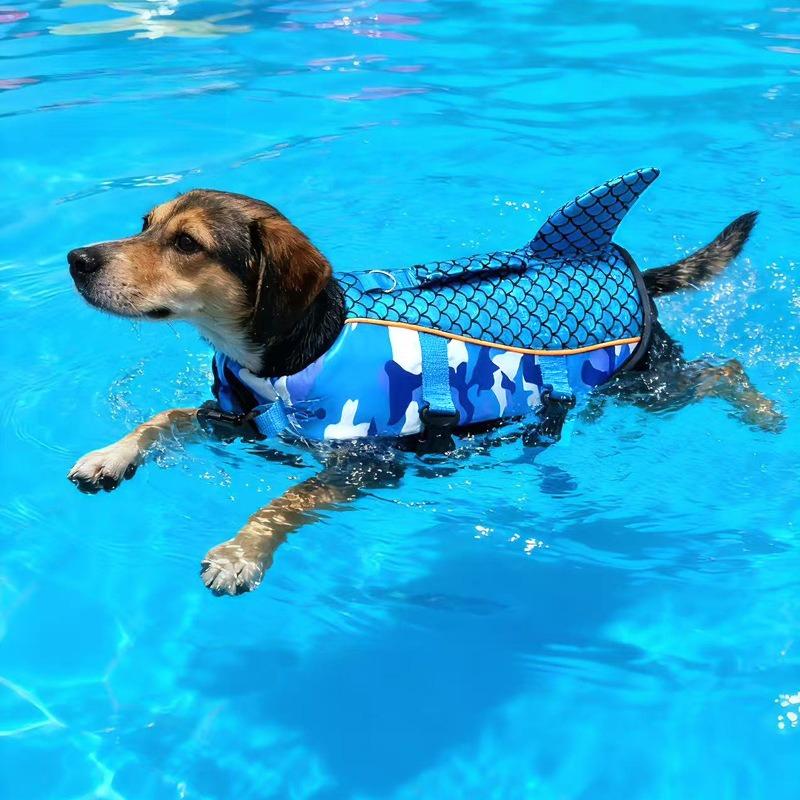 Durable Quick Drying Large Dog Life Jacket Dog Swimming Jacket with Rescue Handle Shark Fin Design High Buoyancy Safety Suit Outdoor Swimming Gear