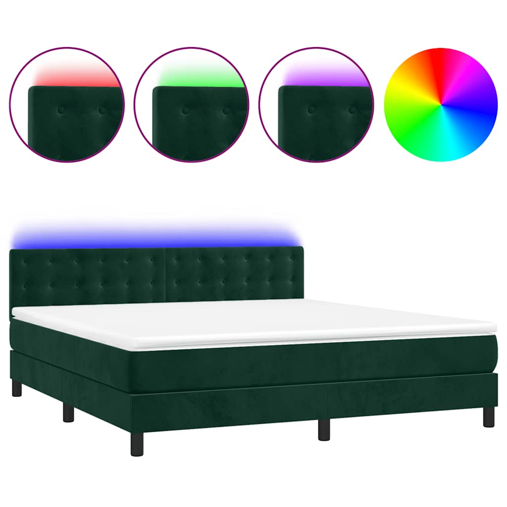 Box Spring Bed with Mattress & LED Dark Green 180 x 200 cm Velvet