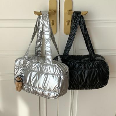 Autumn and Winter Silver Bag Car Line Padded Commuter Bag Solid Color Versatile Large Capacity Portable Shoulder Bag Women