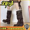 But knee leather boots retro heightening knight boots long boots women's autumn and winter fashion trouser boots