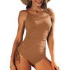 CHARMLEAKS Costumi da bagno interi a coste per donna, costumi da bagno con laccetti laterali e scollo alto, monokini imbottiti