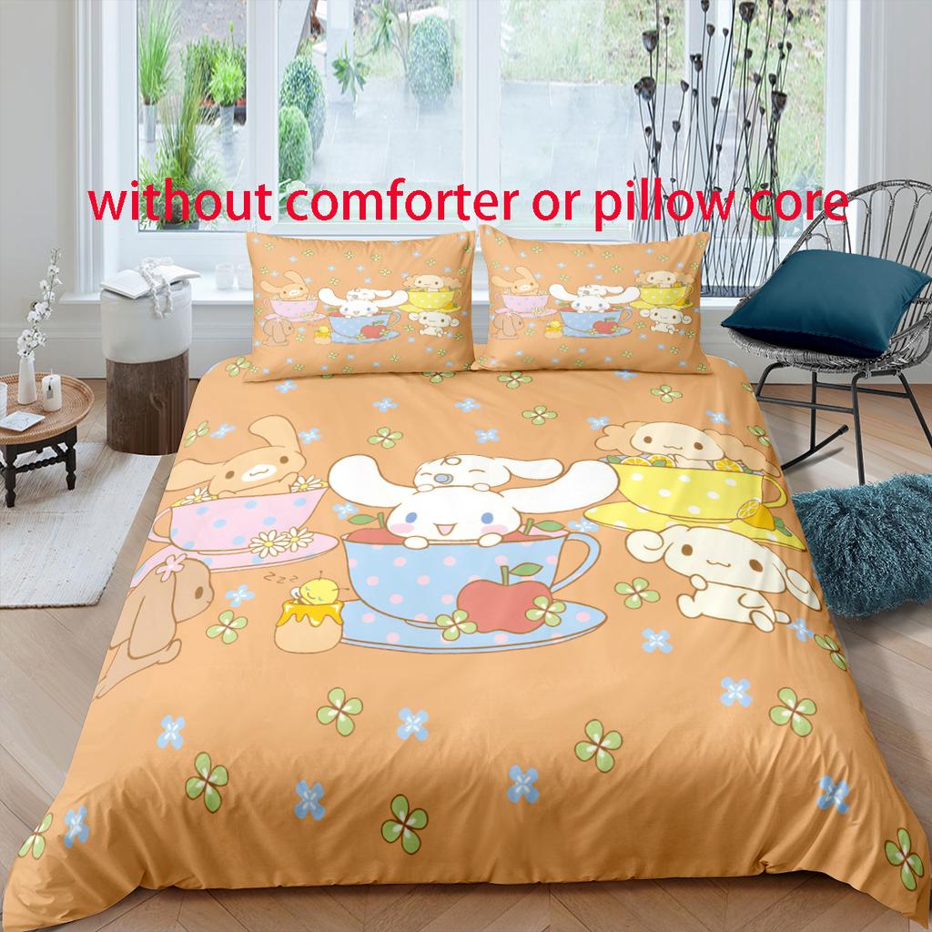 Bettwäsche-Set mit Digitaldruck im Cartoon-Hasen-Stil - Polyester - Schlafzimmerdekor - 1 Bettbezug + 2 Kissenbezüge (kein Kissenkern)