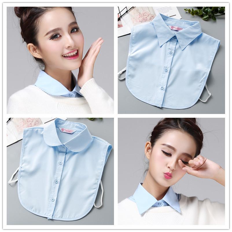 White Women's Stand Fake Collar Blouse Black Detachable Lapel Turtleneck Top Half Shirt Faux Col Tie Detail