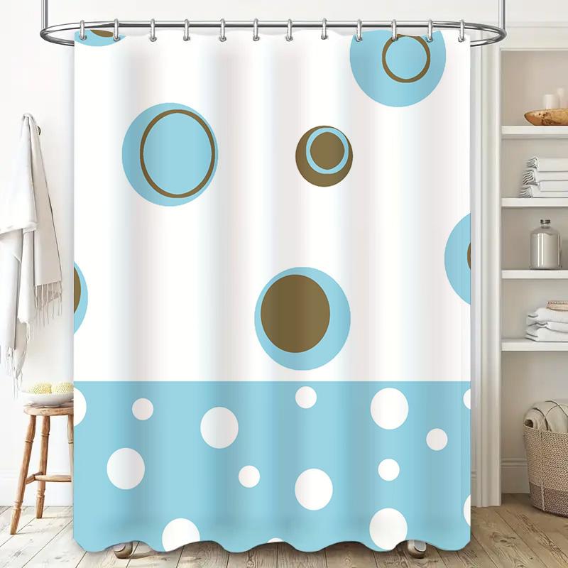 Blue Circles Polka Dot Shower Curtain for Bathroom Decor Waterproof Fabric with Rings Set