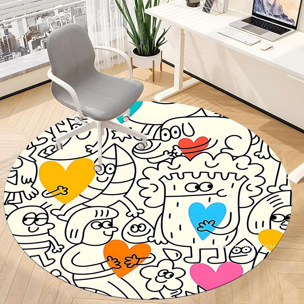 1pc Heart Characters Office Round Area Rug, Indoor Mat Suitable ForOffice, Under Office Chairs Bedroom Living Room Home Decor, Room Decot228