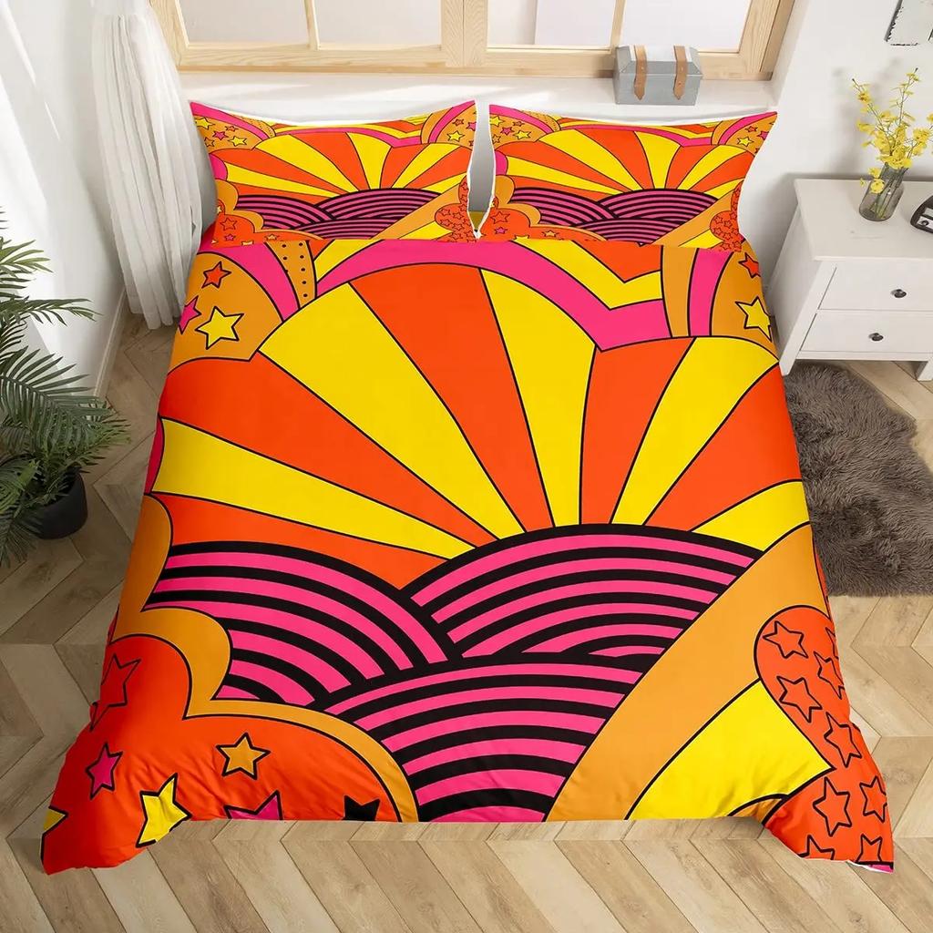 Hippie Flower Duvet Cover Set Boho Mandala Bedding Set Microfiber Groovy Flowers Comforter Cover King for Girls Women Room Decor