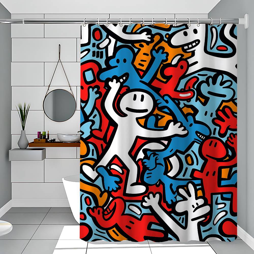 

Cartoon K-Keith Haring Pattern Bathroom Shower Curtain Bathroom Partition Curtain Light Opaque Waterproof Material Bathroom 90x180 cm