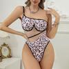 Hot-selling Sexy Spice Girls Leopard Print Bottom Underwear Slim Halter Perspective Mesh Single Shoulder Strap Sculpting Onesie Sculpting