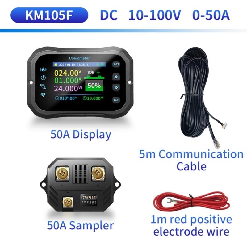 1 Set Battery Coulomb Counter Power Volt Ammeter for Lithium Batteries with Intelligent Safe Features Cable Included