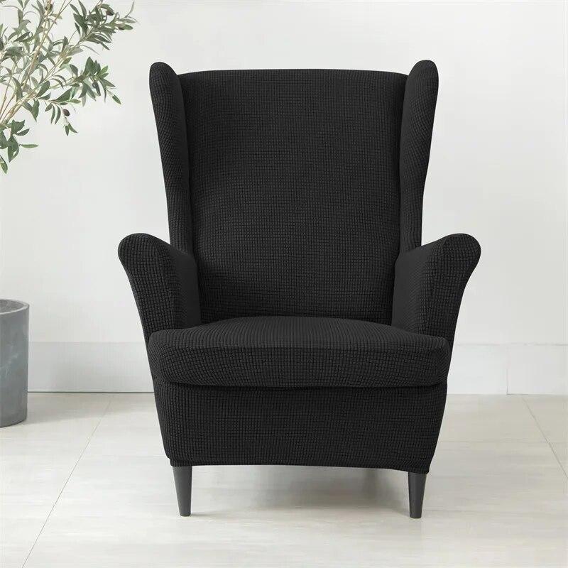 Solid Color Sloping King Back Chair Covers Elastic Polar Fleece Wing Chairs Cover with Seat Cushion Cover Furniture Protector