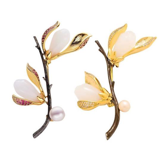Brooch Magnolia Branch Design Lapel Brooch Pin Sweaters Collars Hats Bags Coats Scarves Badge Versatile Accessory