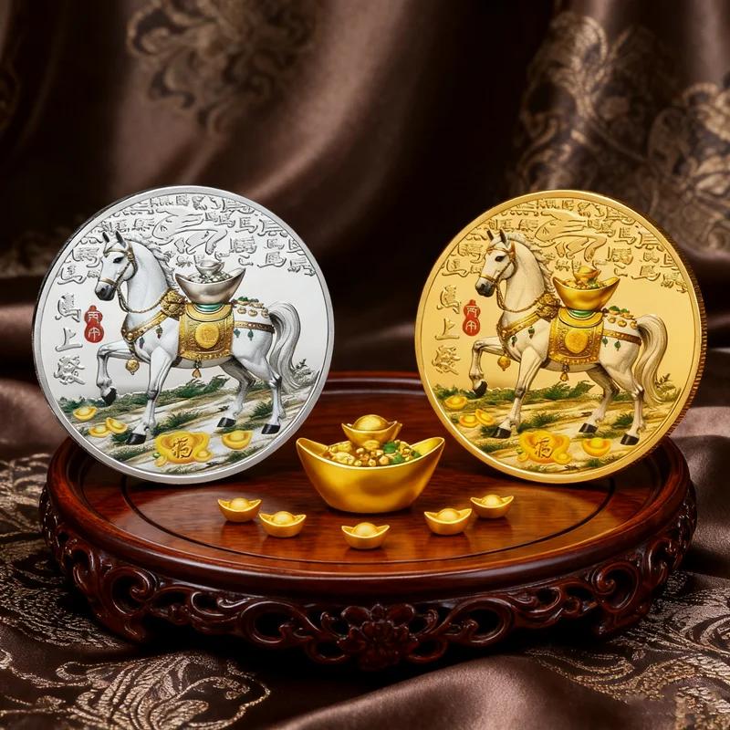 40MM Metal Gold Collection 2026 Year Chinese New Year Souvenir Coins Lucky Animal Horse Collectible Coins Silver Challenge Coin