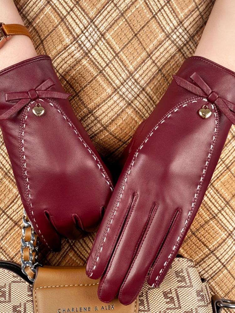 

Женские зимние теплые перчатки из натуральной кожи с сенсорным экраном для вождения и езды на велосипеде, из овчины, ветрозащитные флисовые модные перчатки M