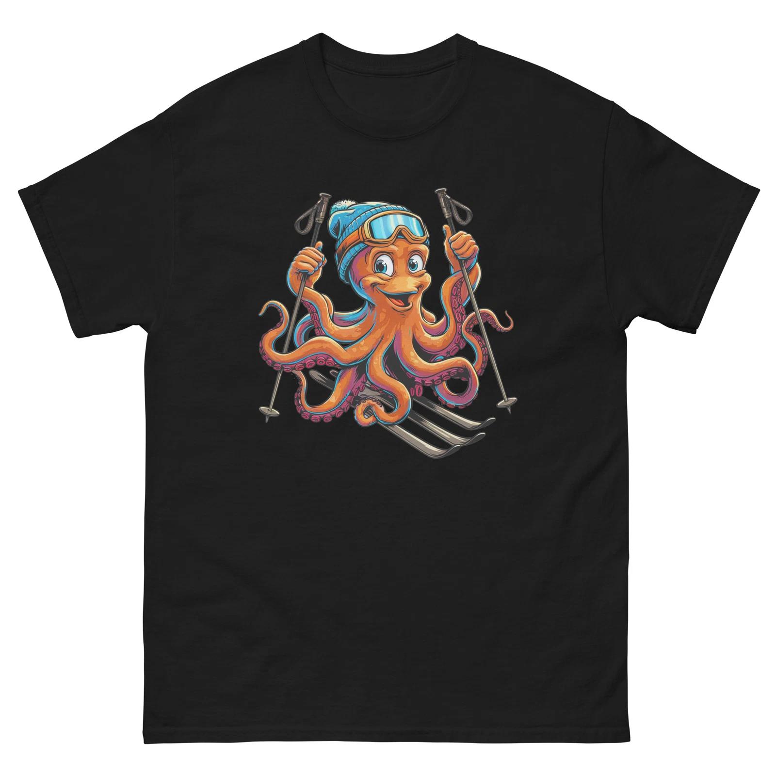 Octopus Skiing Skier Fun Cartoon Ski Shirt T-Shirt 3XL