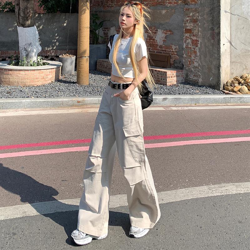 1116 Summer New Sand-colored Overalls Popular Thin Casual Wide-leg Pants Loose Drape Women's Trousers and Plus
