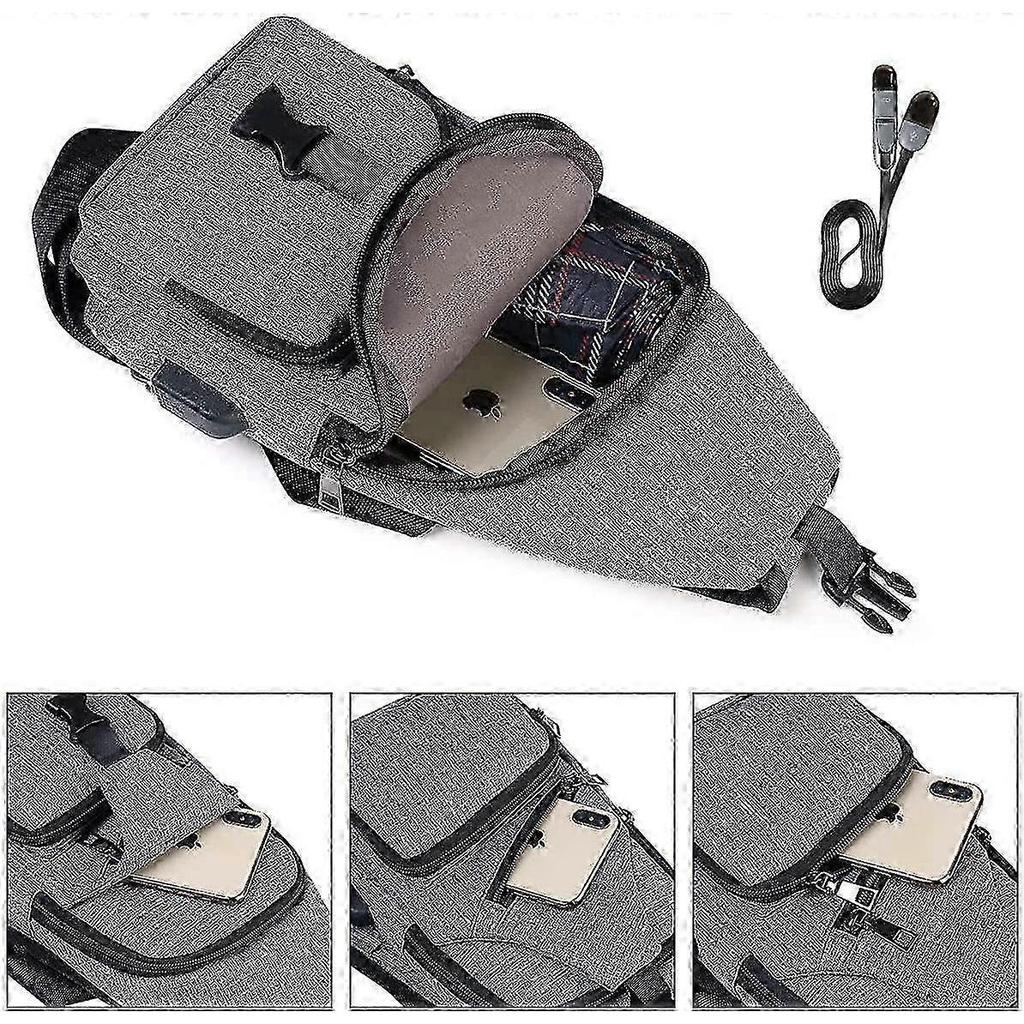 Chest Bag with USB Charging, Adjustable Chest Bag Strap, Men's Backpack Shoulder Bag (Including 1 USB Cable)