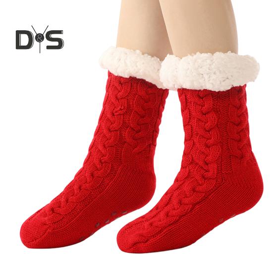 

1 пара кашемировых носков, тапочки с нескользящими точками, зимние толстые домашние носки для сна для женщин и пожилых людей красный