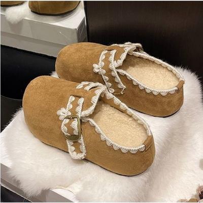 Pantoufles Birkenstock en laine et coton à semelle épaisse saison nouvelle pour femmes vêtements d'extérieur polaire chaudes à un seul bouton rehaussantes