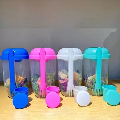1L Portable Salad Cup Kids Breakfast Salad Bowl With Fork School Lunch Box Food Storage Bento Box Yogurt Oatmeal Cereal Milk Cup