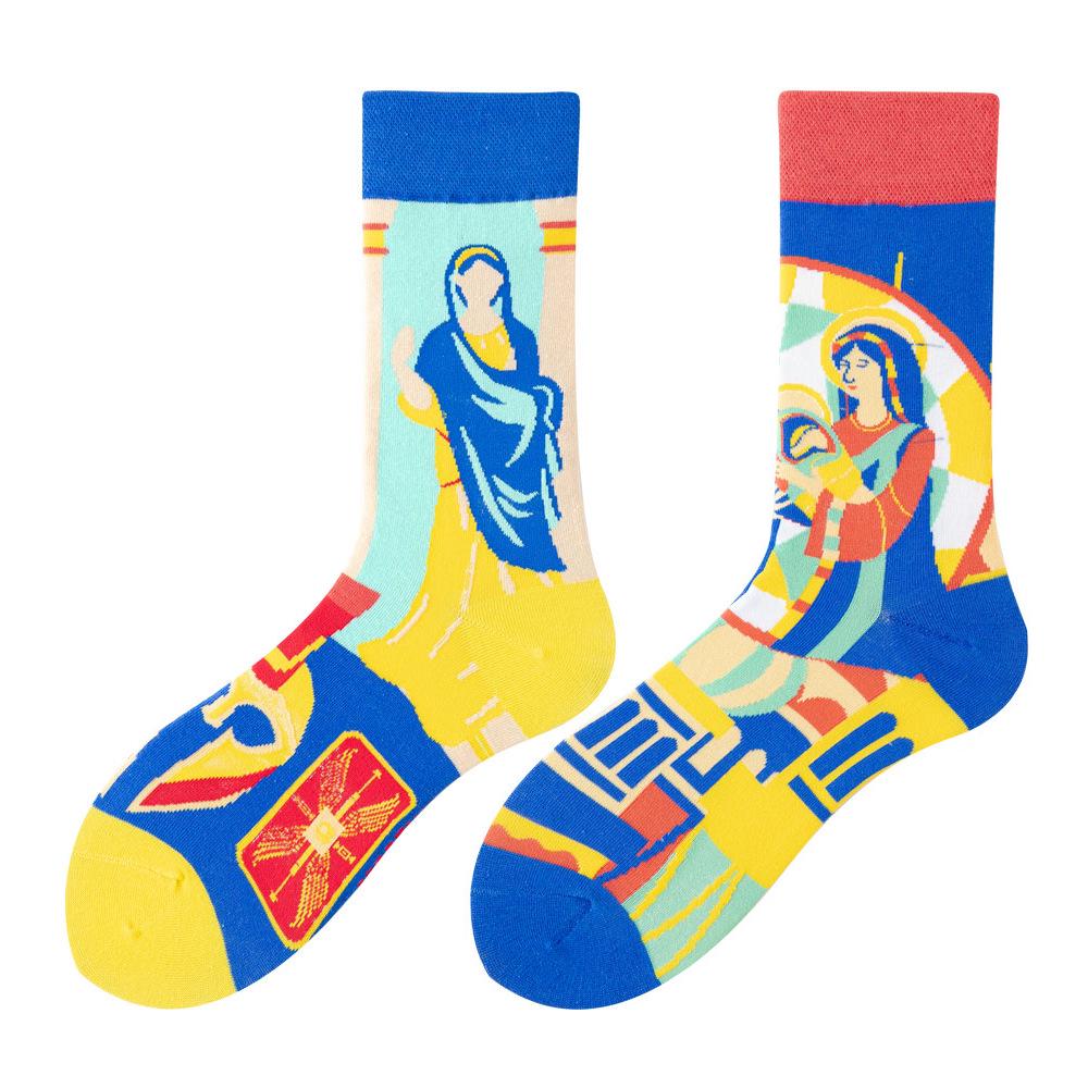 Asymmetric Colorful Christmas Cotton Socks for Couples