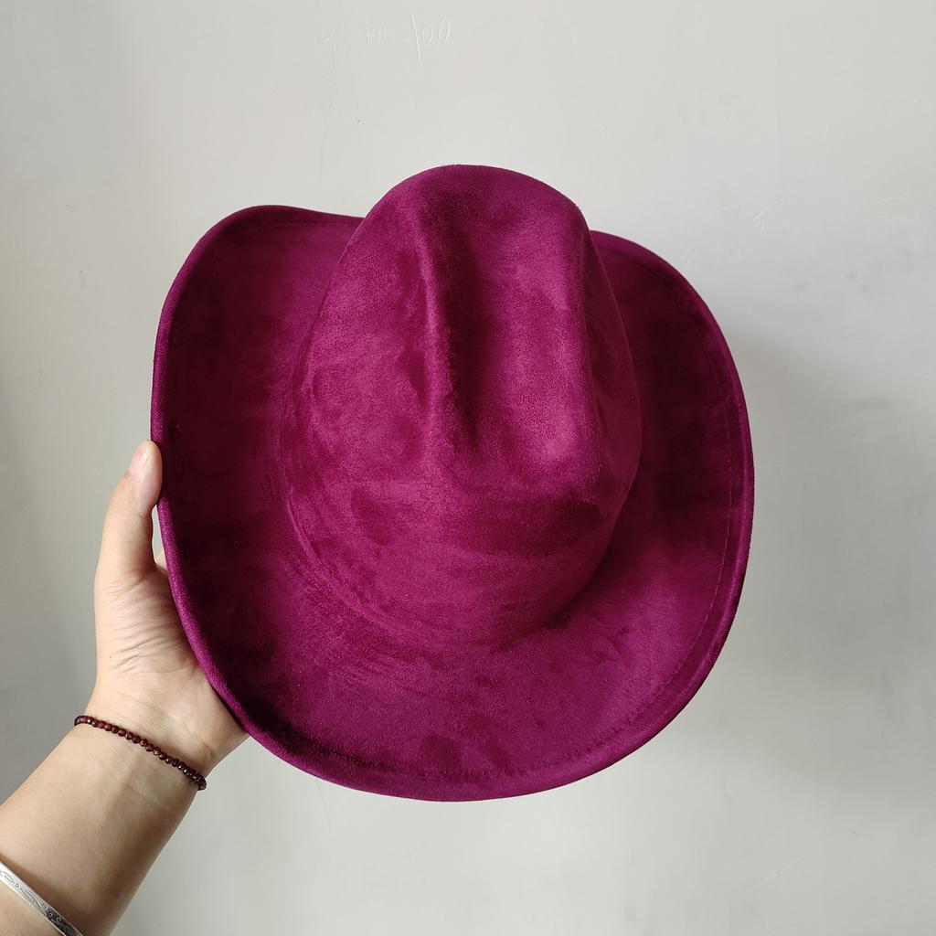 Cow Head Belt Suede Leather 7.5Cm Western Cowboy Fedora Hat Women'S Men'S Church Jazz Hat Fashion Travel Party Hat Denim Hat