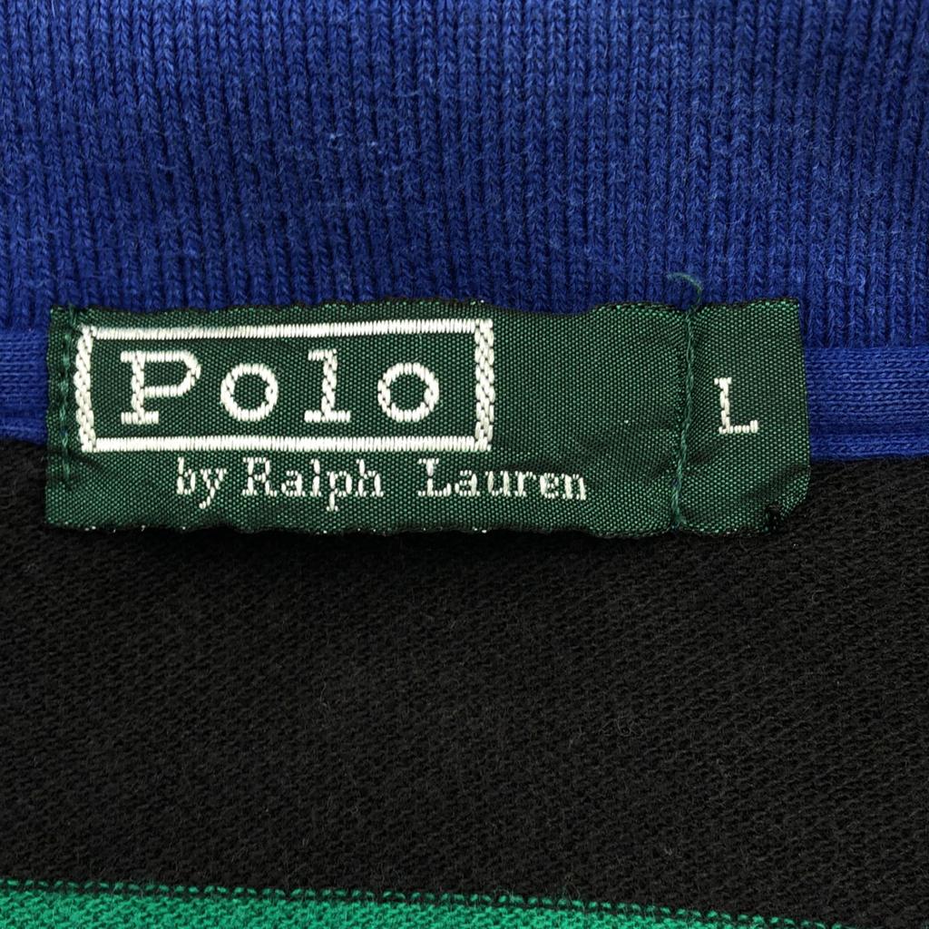 Polo by Ralph Lauren 80s Vintage Boys Green Tag Border Long Sleeve Polo Shirt Men's Used
