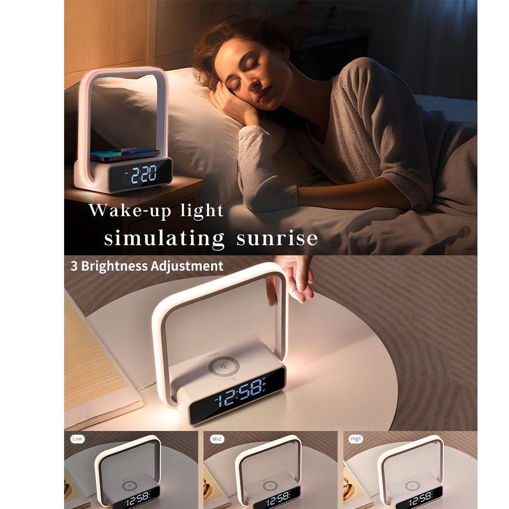 Bedside Lamp with Alarm Clock 3 Color Modes Touch Lamp with Wireless Charger Touch Night Light for Bedroom Office and Home Decor