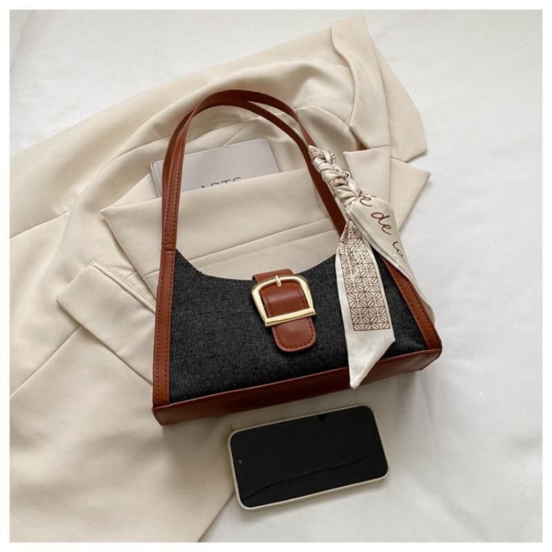 

Новые модные женские сумки ретро контрастные сумки под мышкой нишевый дизайн чувство сращивания джинсовая лента сумка на плечо чёрный