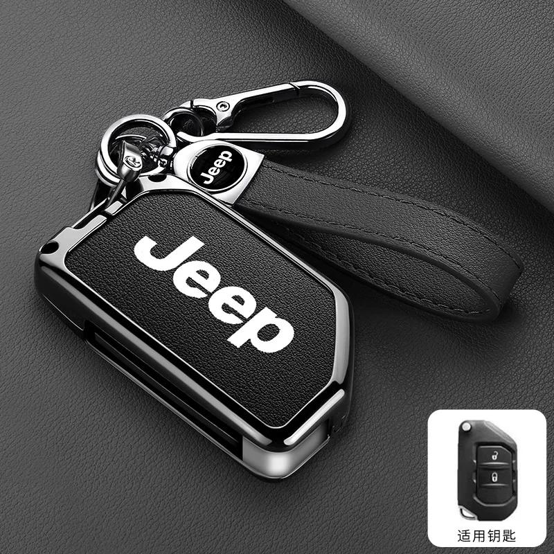 For Jeep 2 3 4 Buttons Metal Leather Car Flip Key Case Cover For Jeep Gladiator JT Sahara JLU Wrangler JL Rubicon 2018 2019 A