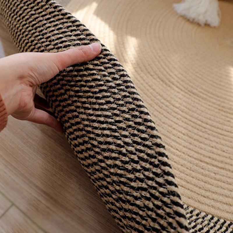 Japanese Rattan Woven Round Living Room Carpet Household Jute Light Luxury Style Mat Cat Scratch Board Matching Color Mat