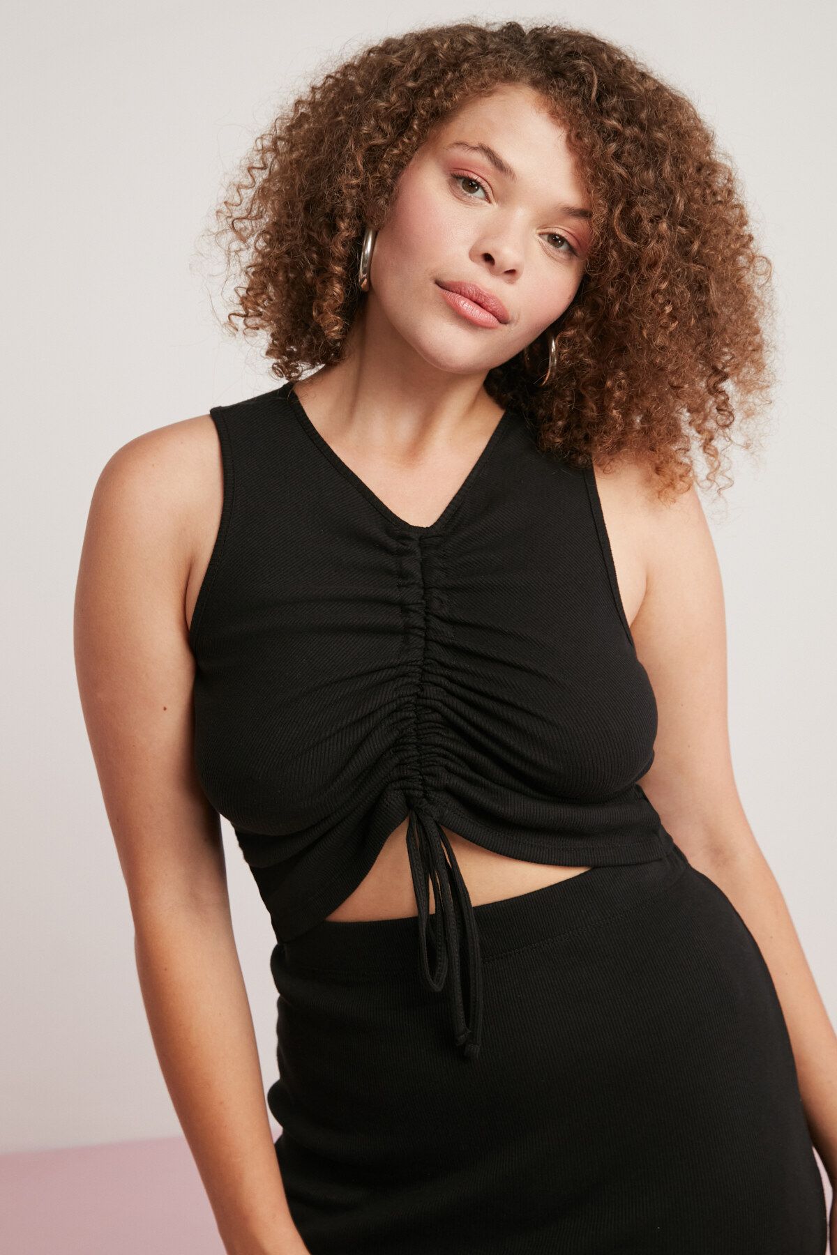 

Women s Fashion Big Size body Gloria Ribbed Look Drape Detailed Crop Black Plus Size Bodysuit 2XL
