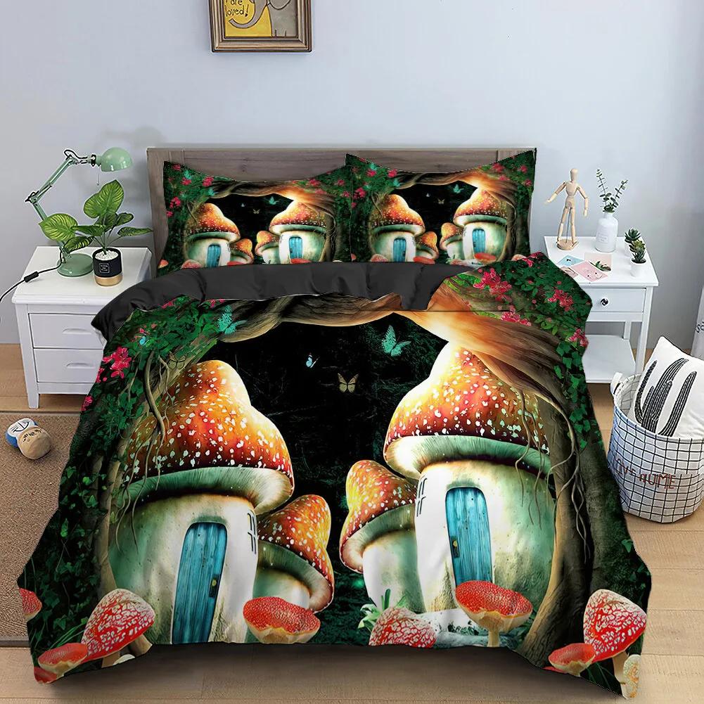 Green Forest Duvet Cover Fairy Cartoon Trees Elk For Adults Plant Animals Polyester For Children Girls Fairy Bedroom Decorations