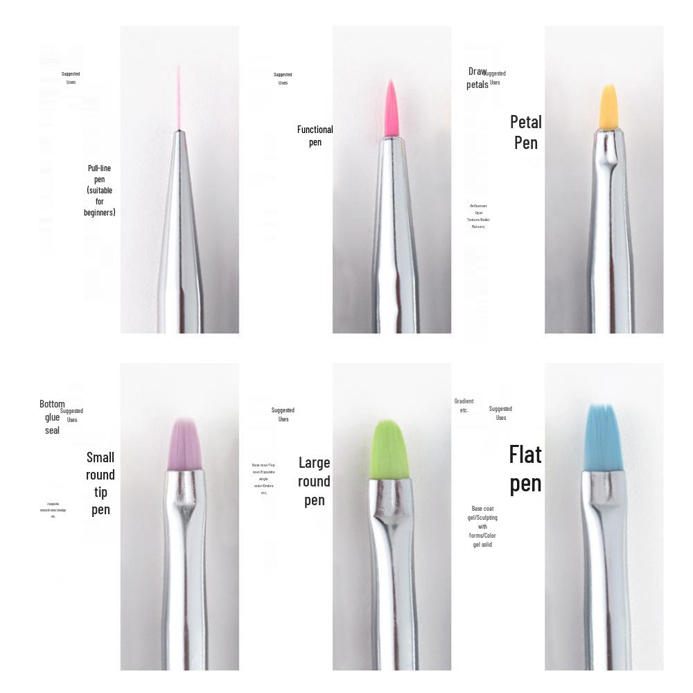 

Aurora Color 6-Piece Transparent Nail Art Brush Set for Acrylic Line Drawing, Carving Gel, and Petal Design.