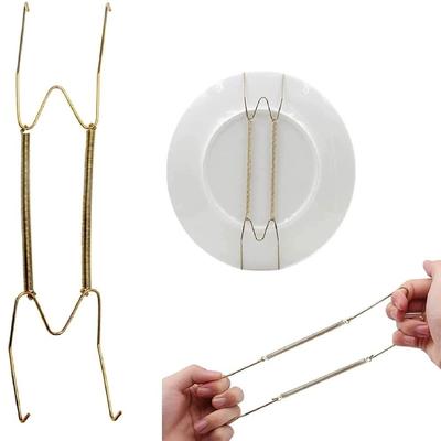 10pcs 6/8/10/12 Inch Spring Hanging Plate Hook Durable Decorative Dish Display Holder Metal Golden W-type Invisible Disc Hook