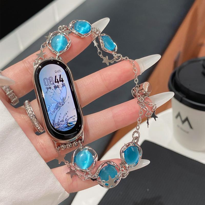 

Бриллиантовый браслет для Xiaomi Band 9, сменный браслет для Miband 8, металлический спортивный ремешок For xiaomi band 9/8 синий