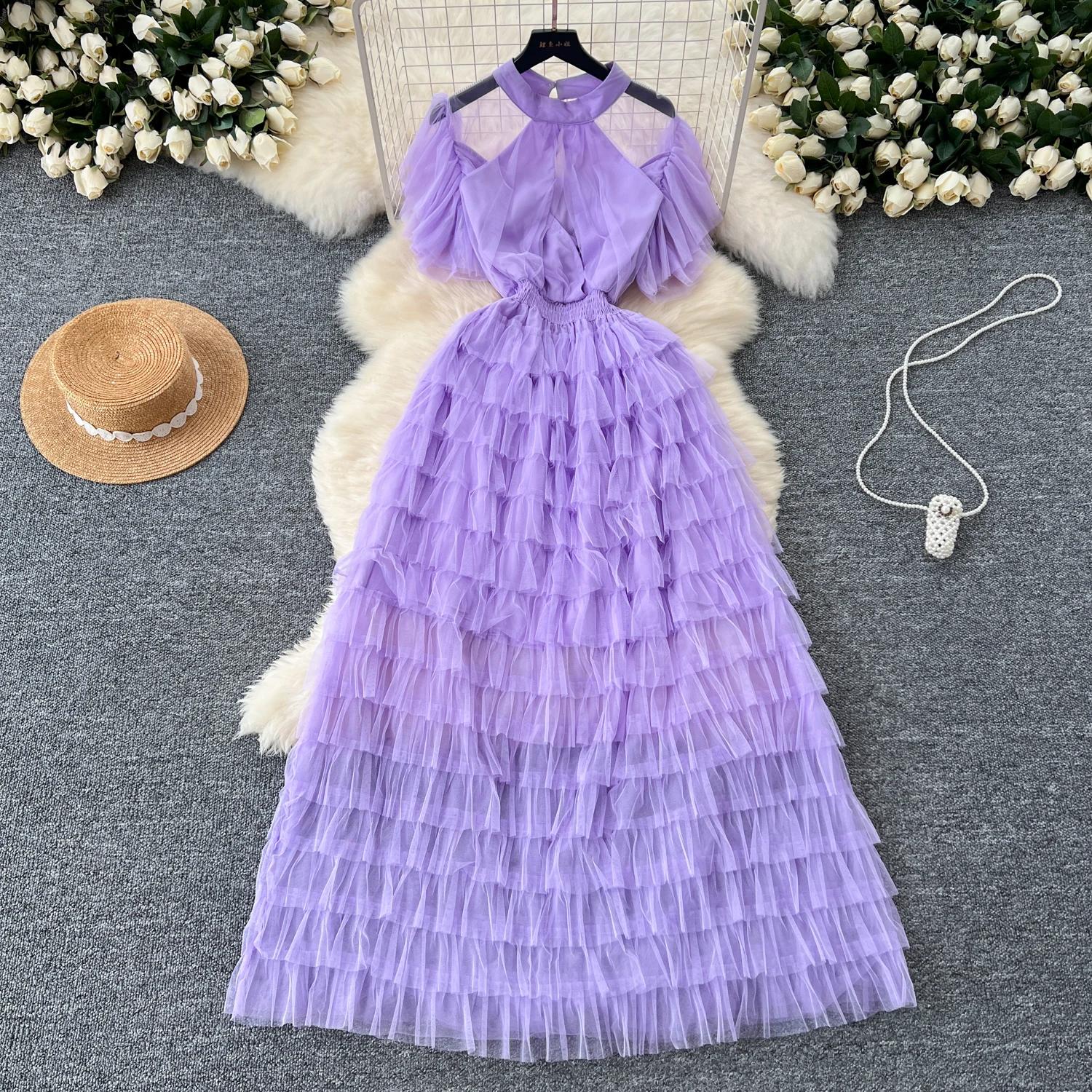 Винтажное базовое платье с круглым вырезом и коротким рукавом — фото 6