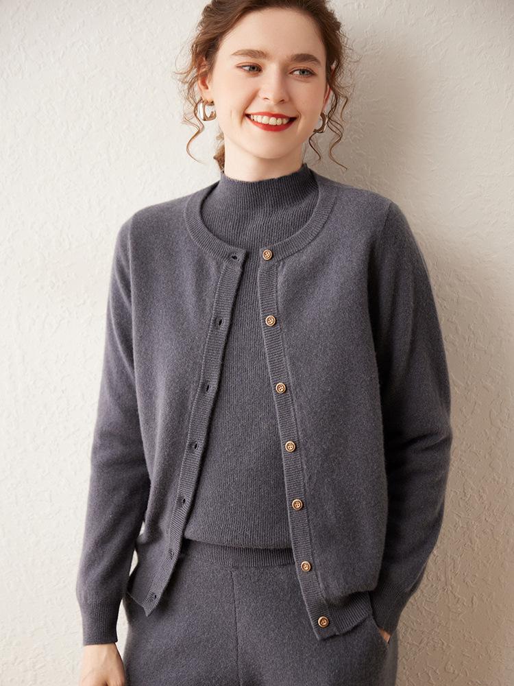 2025 Early Autumn Women's Cashmere Round Neck Cardigan - Stylish & Lightweight Knitwear