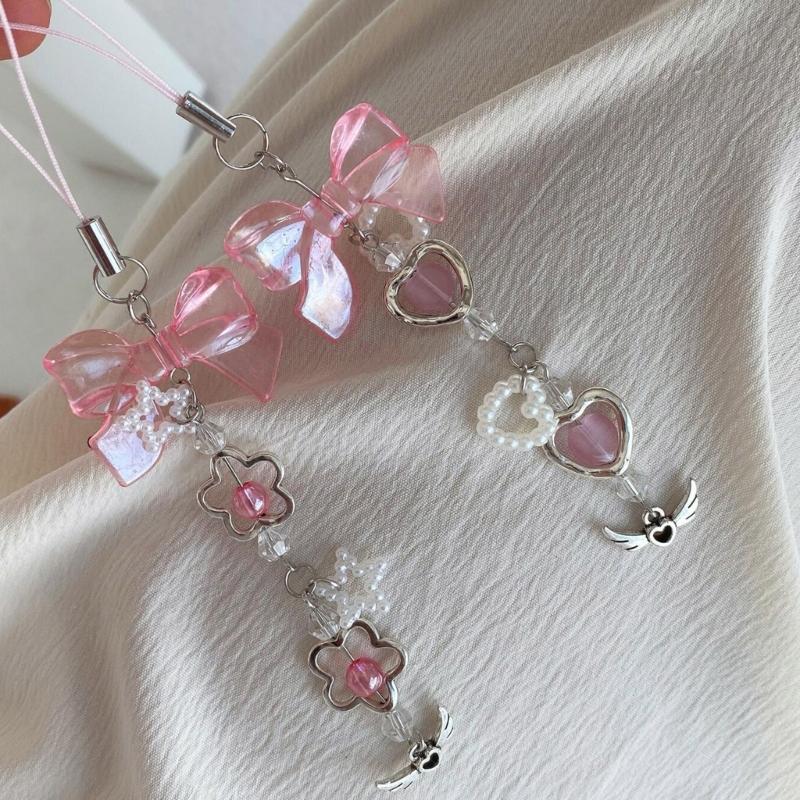 Blumen-Schleifenknoten Gekreuzter Anhänger Lanyard Liebesherz Perle Cartoon Zubehör