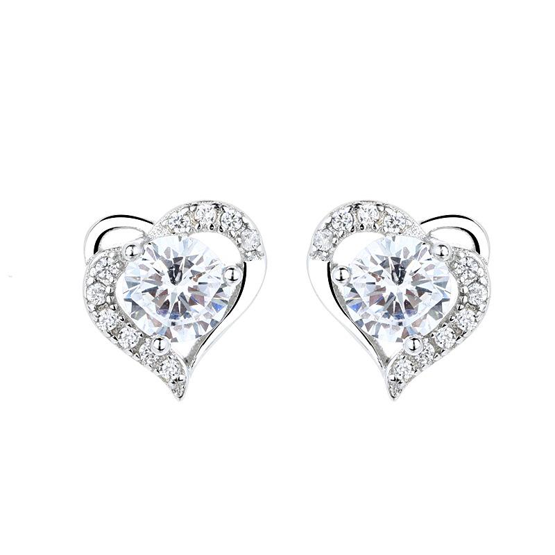 Premium Daily Versatile Jewelry Sterling Silver Femininity Heart-Shaped Earrings Zircon Love Earrings